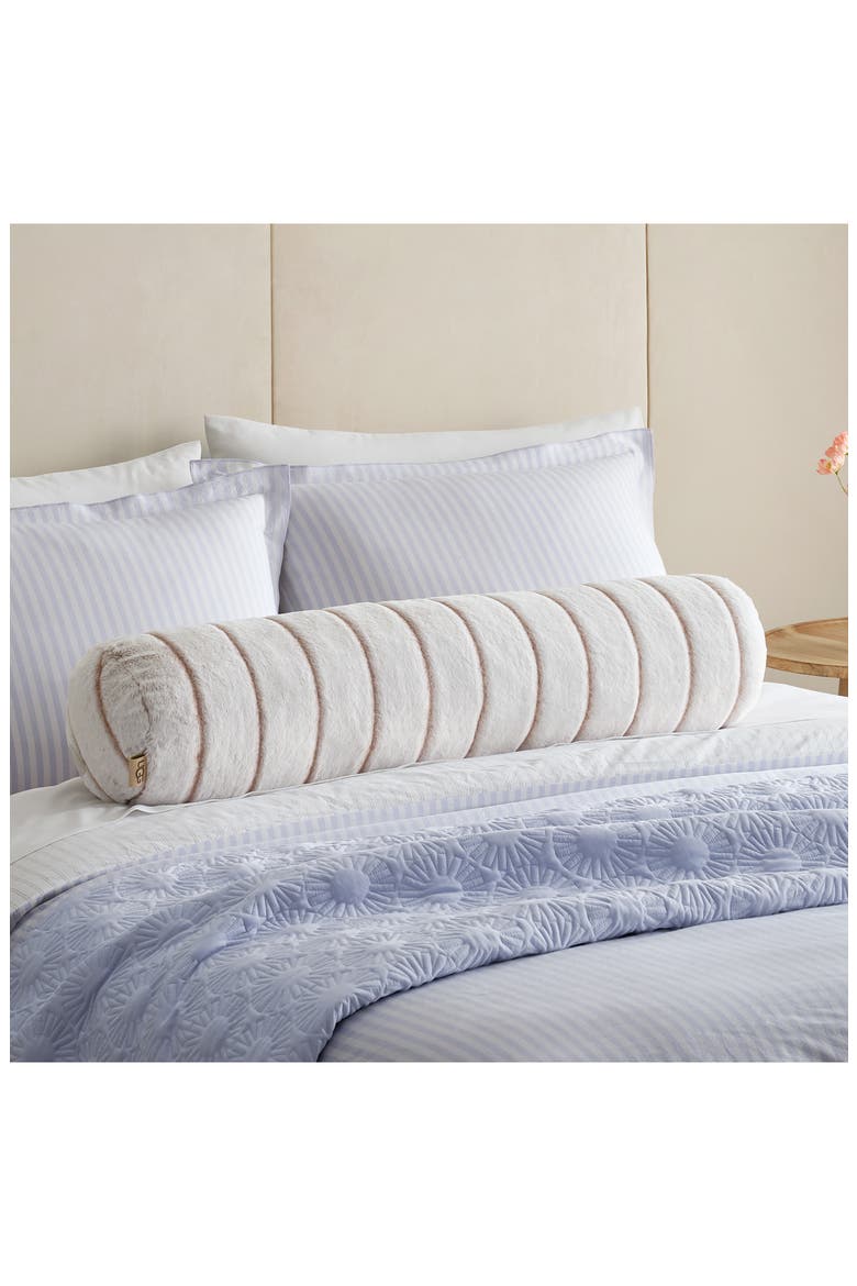 Stasia Faux Fur Bolster Pillow, Alternate, color, WHITE/ SANDALWOOD