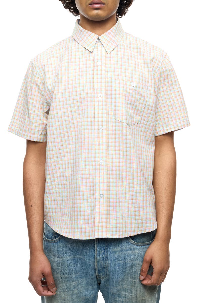 Round Two Als Check Short Sleeve Button-Up Shirt, Main, color, Red Multi