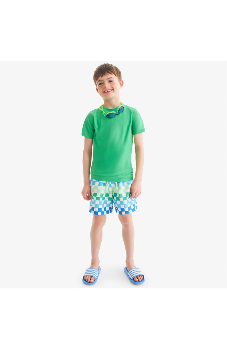 Primary Kids Swim Trunk In Check, Alternate, color, Green Apple Multi Checks