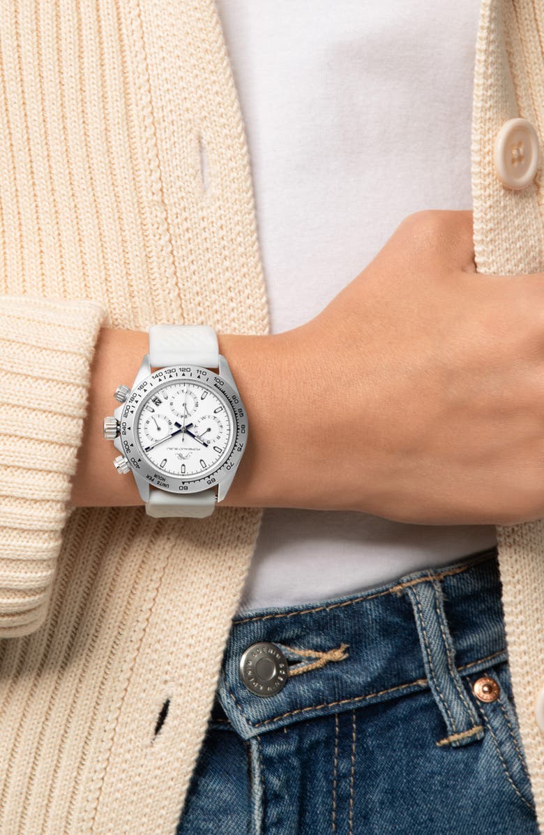 PORSAMO BLEU Women's Alexis Chronograph Sport White Silicone Watch, 37mm, Alternate, color, Silver/ White