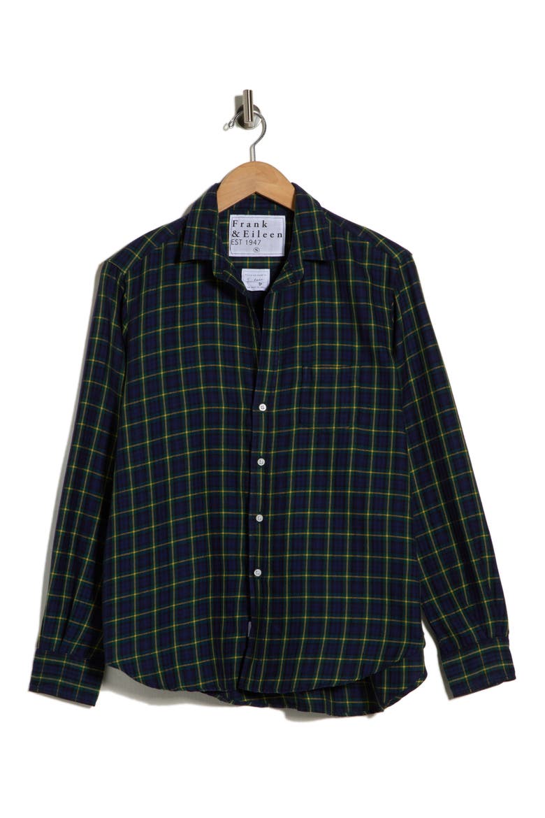 Relaxed Button-Up Shirt, Alternate, color, NAVY GREEN YELLOW TARTAN