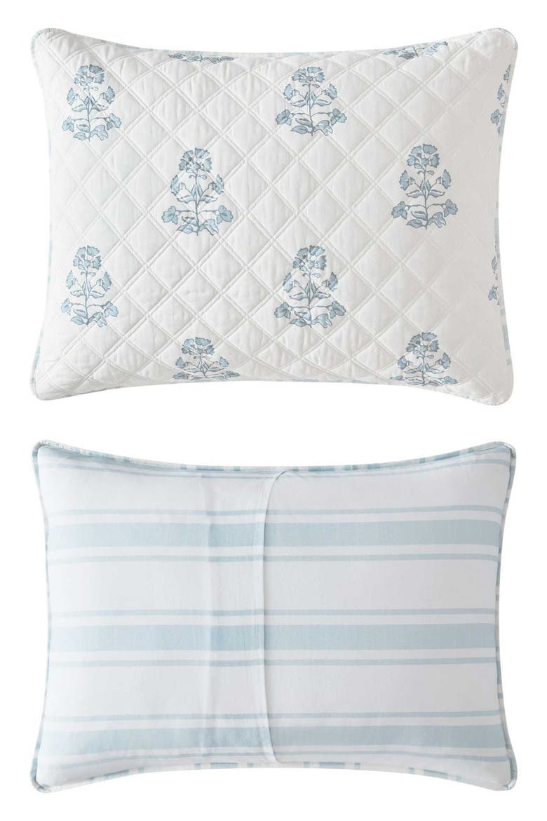 Flower Block Printed Cotton Quilt Set, Alternate, color, WINTER BLUE