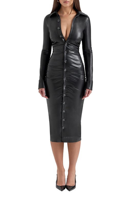 Shop House Of Cb Viola Long Sleeve Faux Leather Midi Dress In Black
