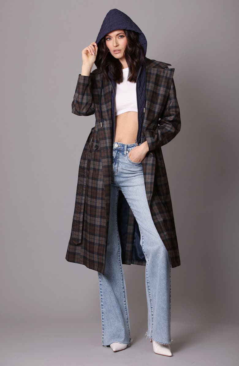 Avec Les Filles Plaid Rain Coat, Alternate, color, Brown Plaid