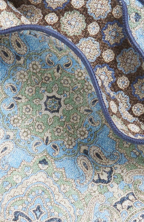 Edward Armah Paisley & Medallion Reversible Silk Pocket Circle In Sky