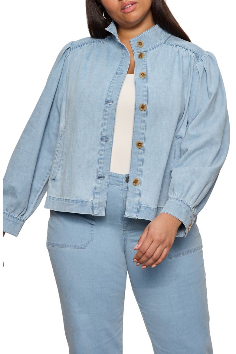 Button-Up Denim Jacket, Main, color, PURPLE WHISPER