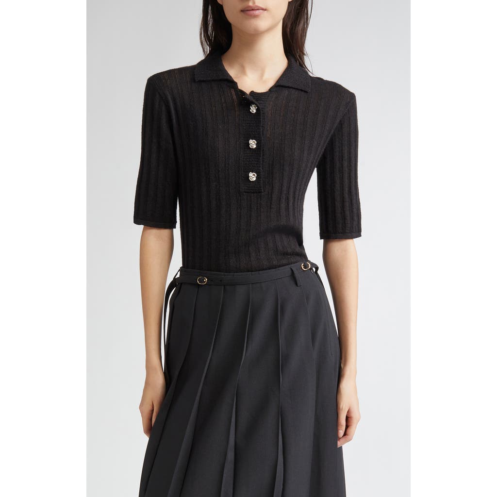 Eenk Rose Button Polo Sweater In Black