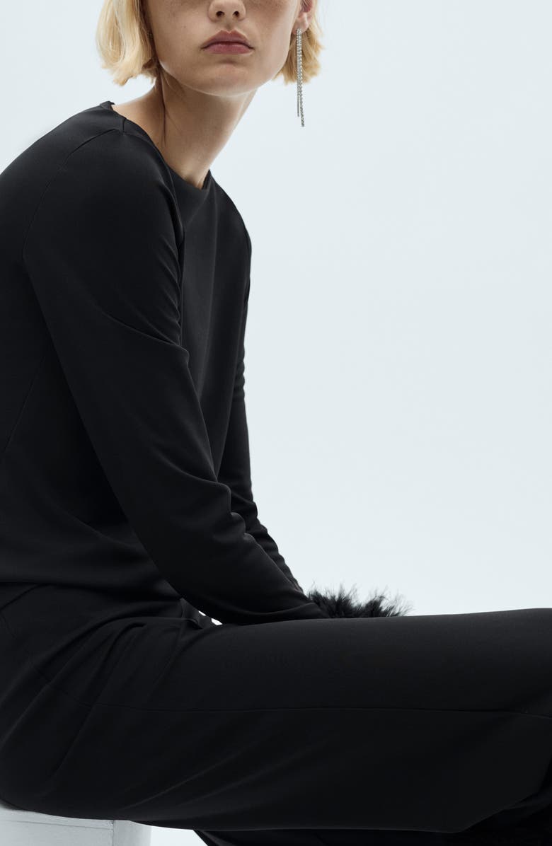 MANGO Feather Cuff Boat Neck Top, Alternate, color,