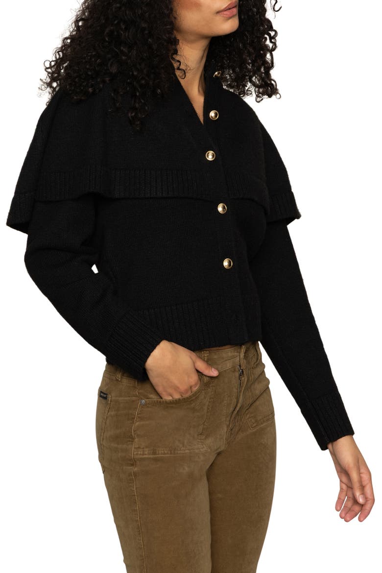 Cape Detail Cardigan, Alternate, color, BLACK