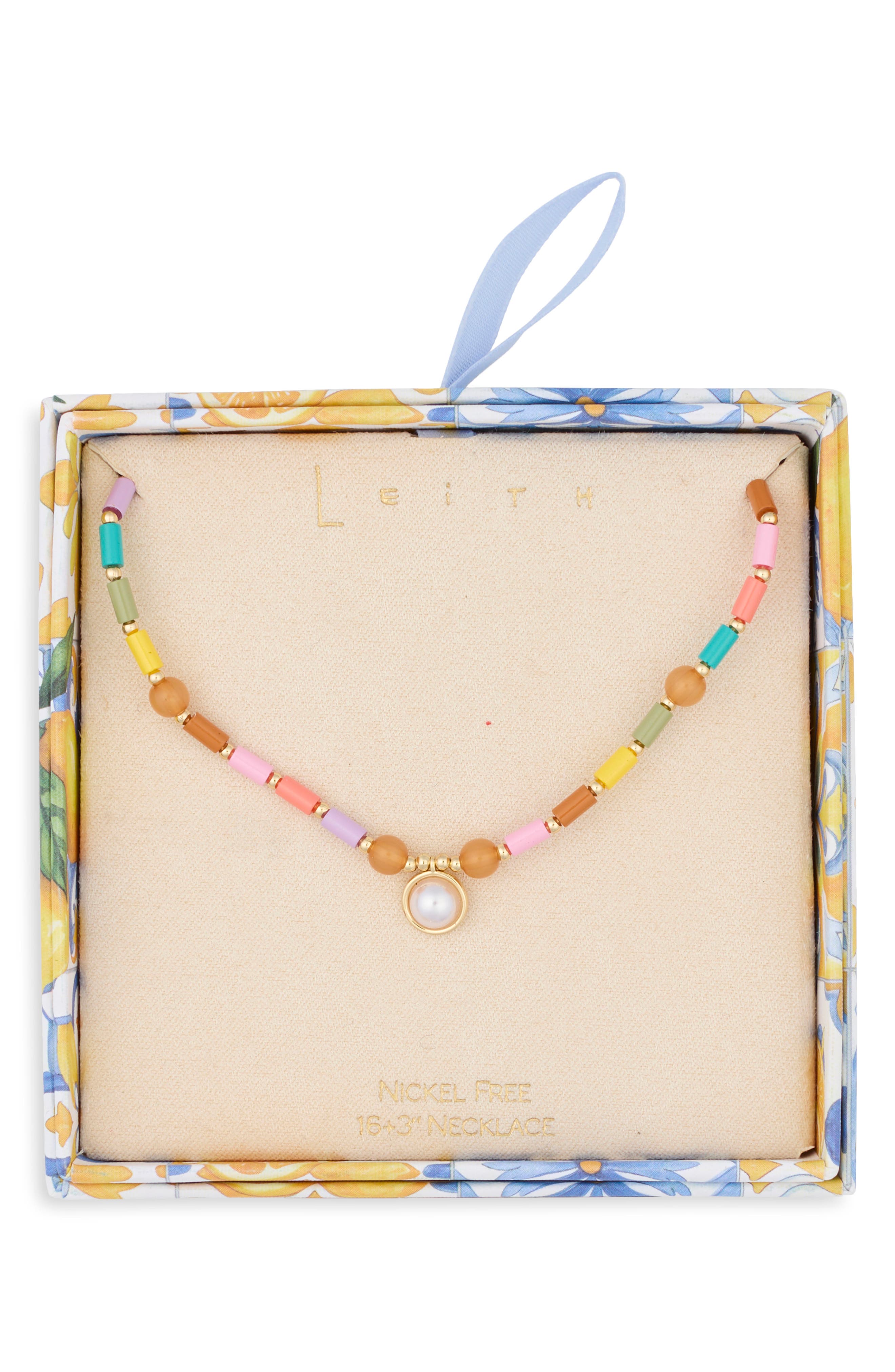 Faux Pearl Charm Beaded Necklace