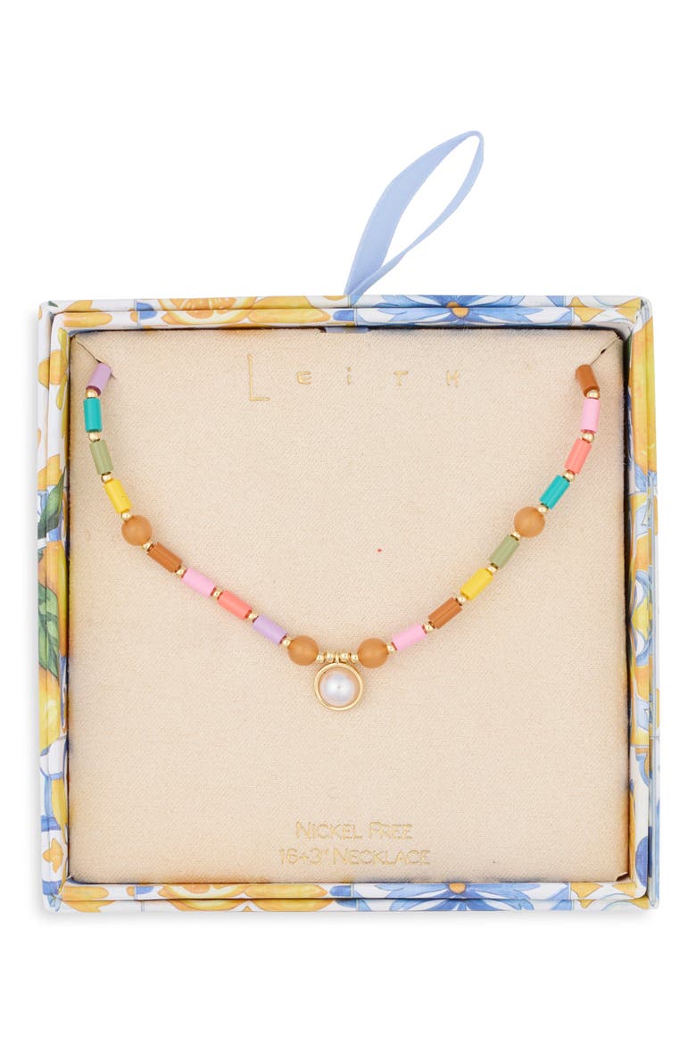 Faux Pearl Charm Beaded Necklace, Main, color, RAINBOW MULTI- GOLD