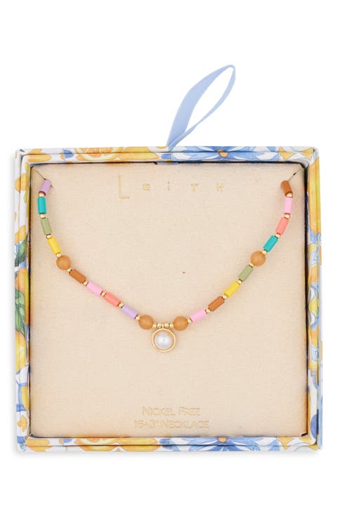 Faux Pearl Charm Beaded Necklace