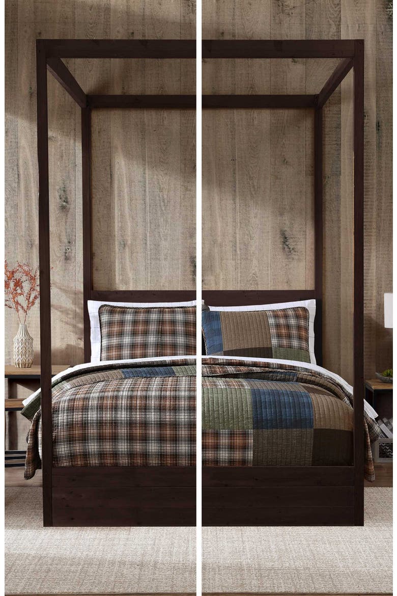Classic Patchwork Quilt Set, Alternate, color, OLIVE GREEN/ CAMEL BEIGE