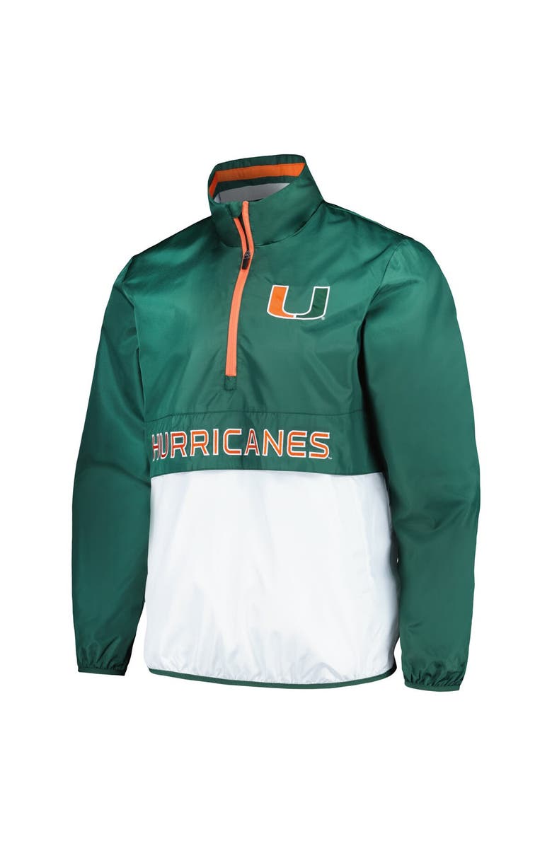 G-III SPORTS BY CARL BANKS Men's G-III Sports by Carl Banks Green Miami Hurricanes Cornerman Half-Zip Top, Alternate, color, 