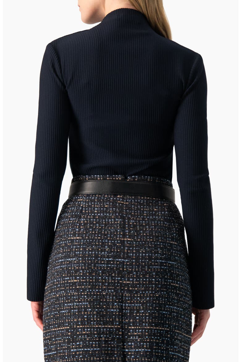 Long Sleeve High-Neck Ribbed Blouse, Alternate, color, Navy Blue