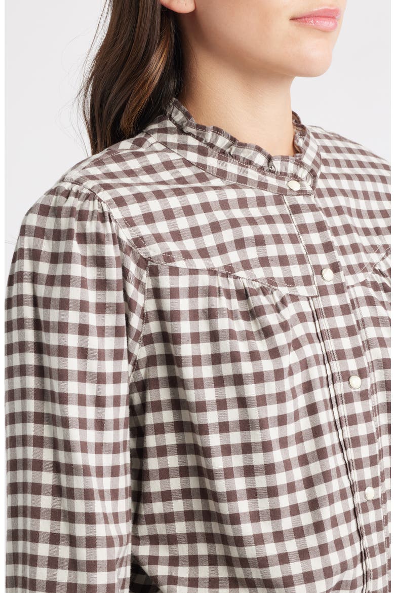 Alanna Ruffle Gingham Snap-Up Shirt, Alternate, color, CHOCOLATE CHIP