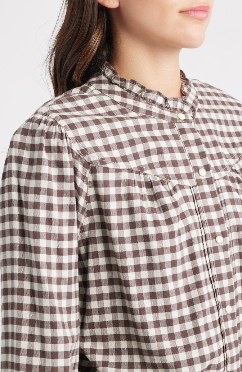 Rails Alanna Ruffle Gingham Snap-Up Shirt, Alternate, color, Chocolate Chip