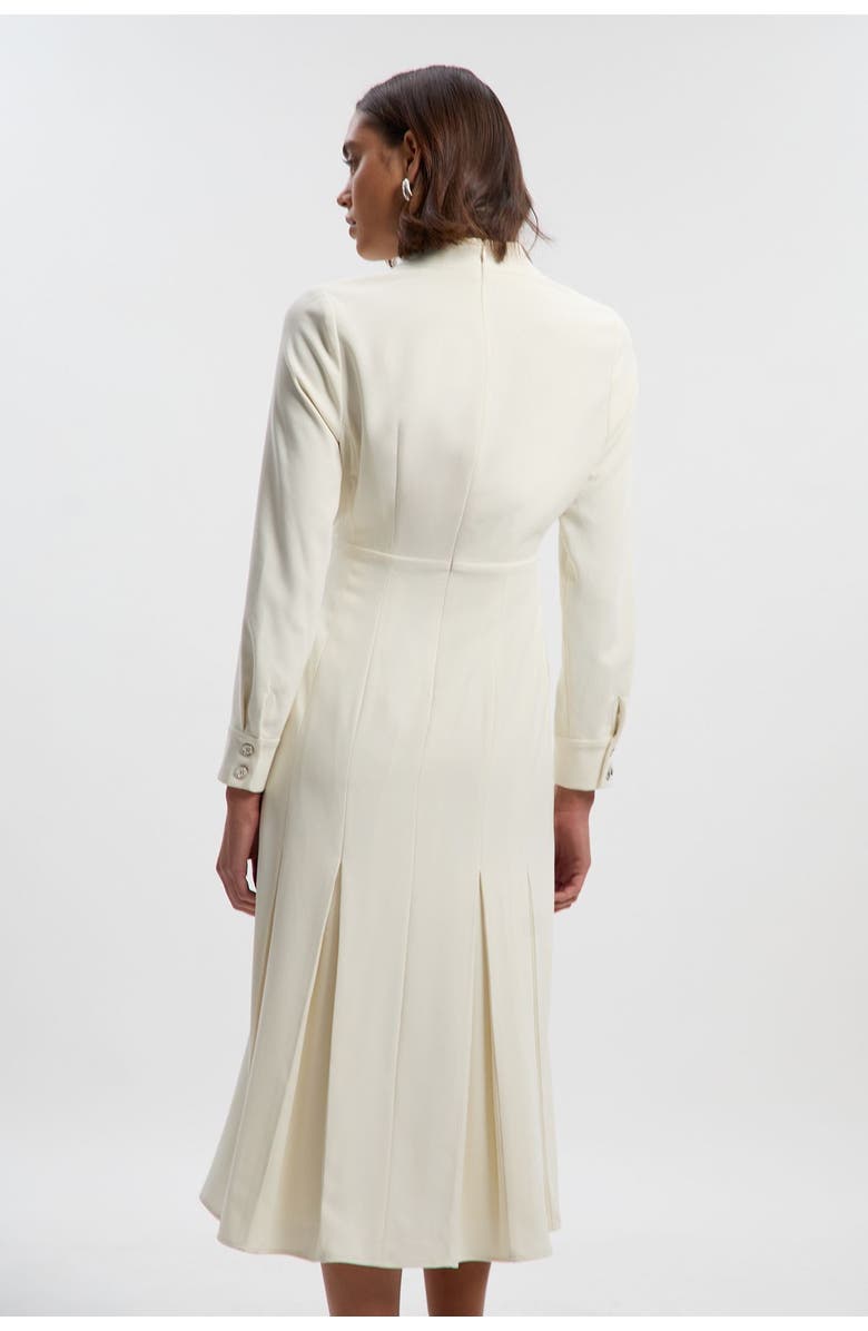 Karen Millen Crepe Buckle Waist Midi Shirt Dress, Alternate, color, Ivory