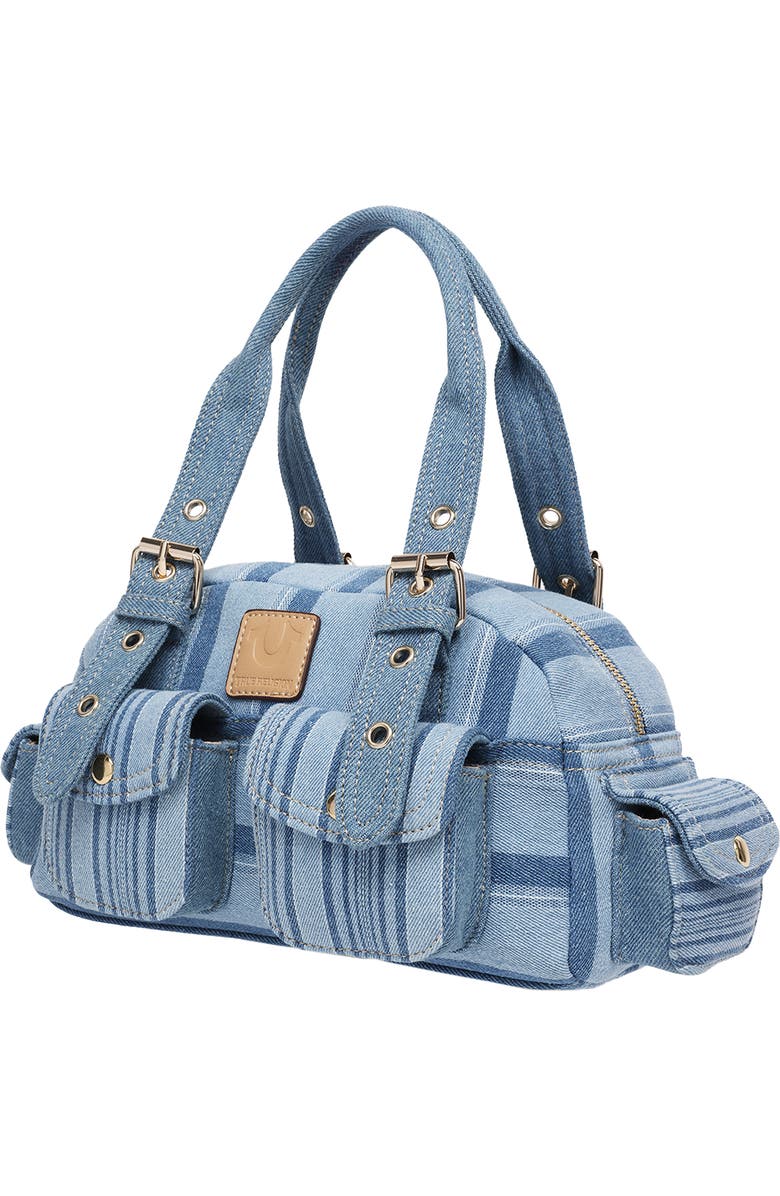 True Religion Multistripe Soft Satchel Bag, Alternate, color, Denim/ Blue