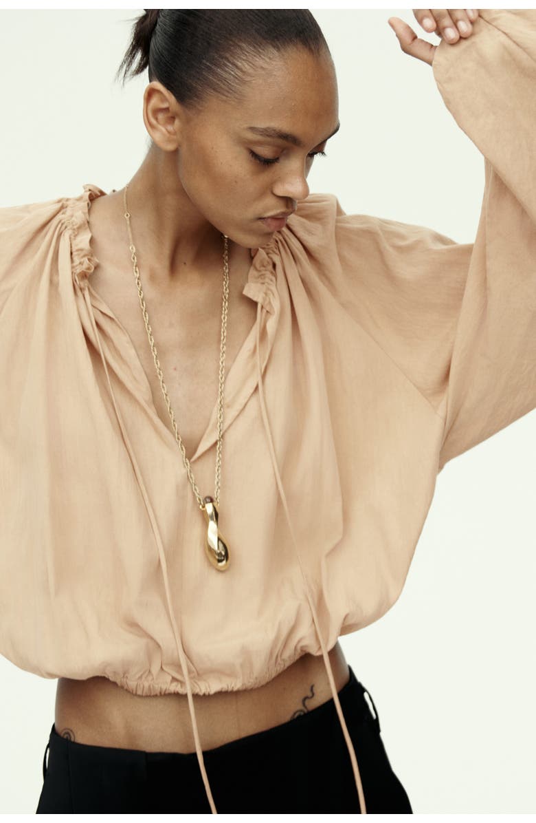 H&M Bubble-hem Blouse, Alternate, color, Beige