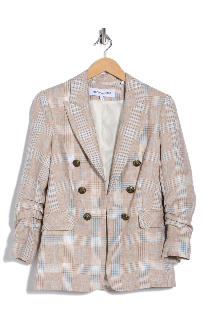 Veronica Beard Beacon Plaid Linen Dickey Jacket, Main, color, Khaki Multi