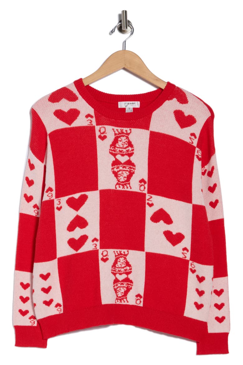 Solitaire Hearts Sweater, Alternate, color, RED