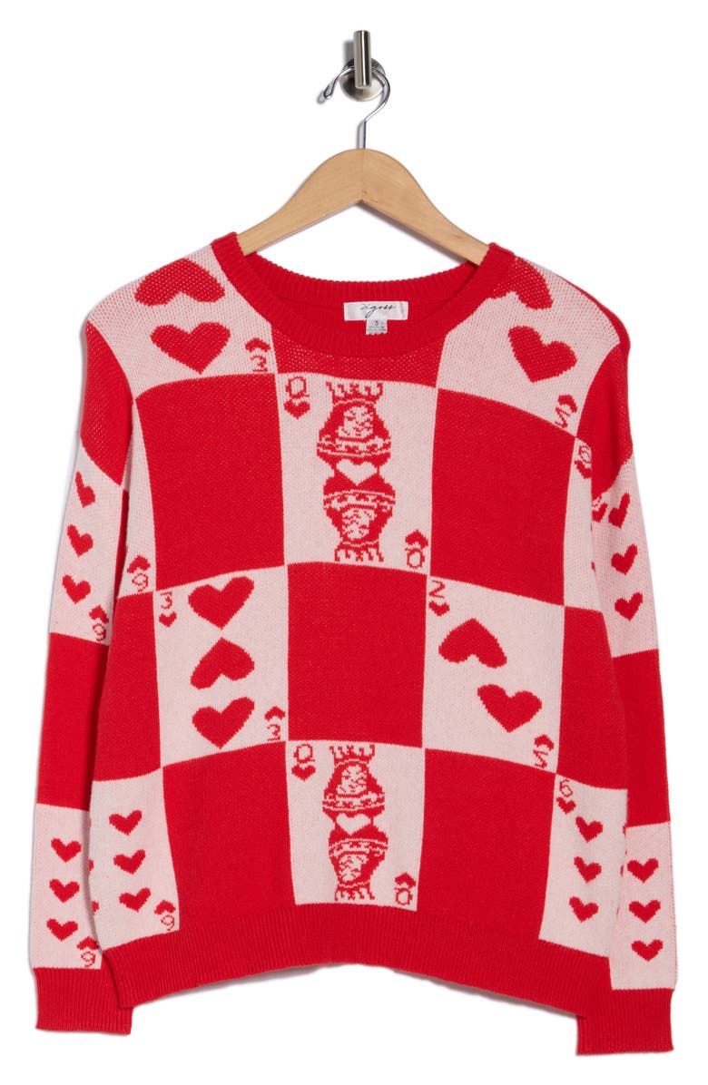 Vigoss Solitaire Hearts Sweater, Alternate, color, Red