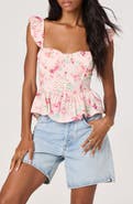 ASTR the Label Baylin Floral Eyelet Lace-Up Back Peplum Top