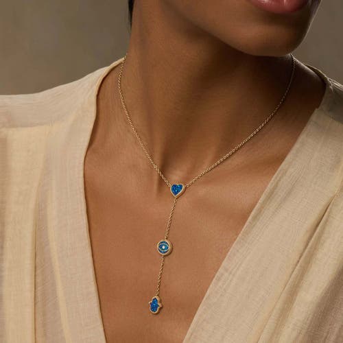 Karma And Luck Spirit's Zen Lab Blue Opal Multi Symbol Gold Necklace In Gold