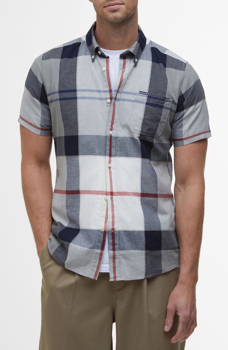 Barbour Doughill Plaid Short Sleeve Cotton & Linen Button-Down Shirt, Main, color, 