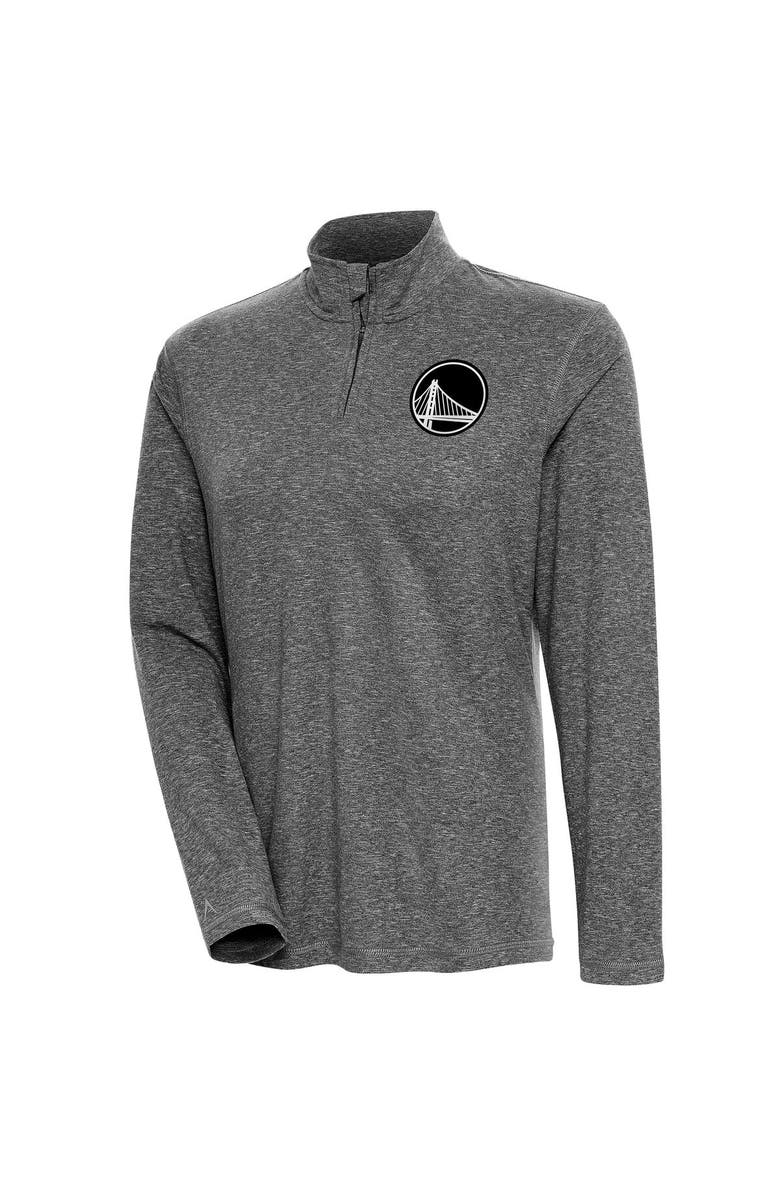 ANTIGUA Women's Antigua Heather Black Golden State Warriors Brushed Metallic Comfort Quarter-Zip Pullover Top, Main, color,