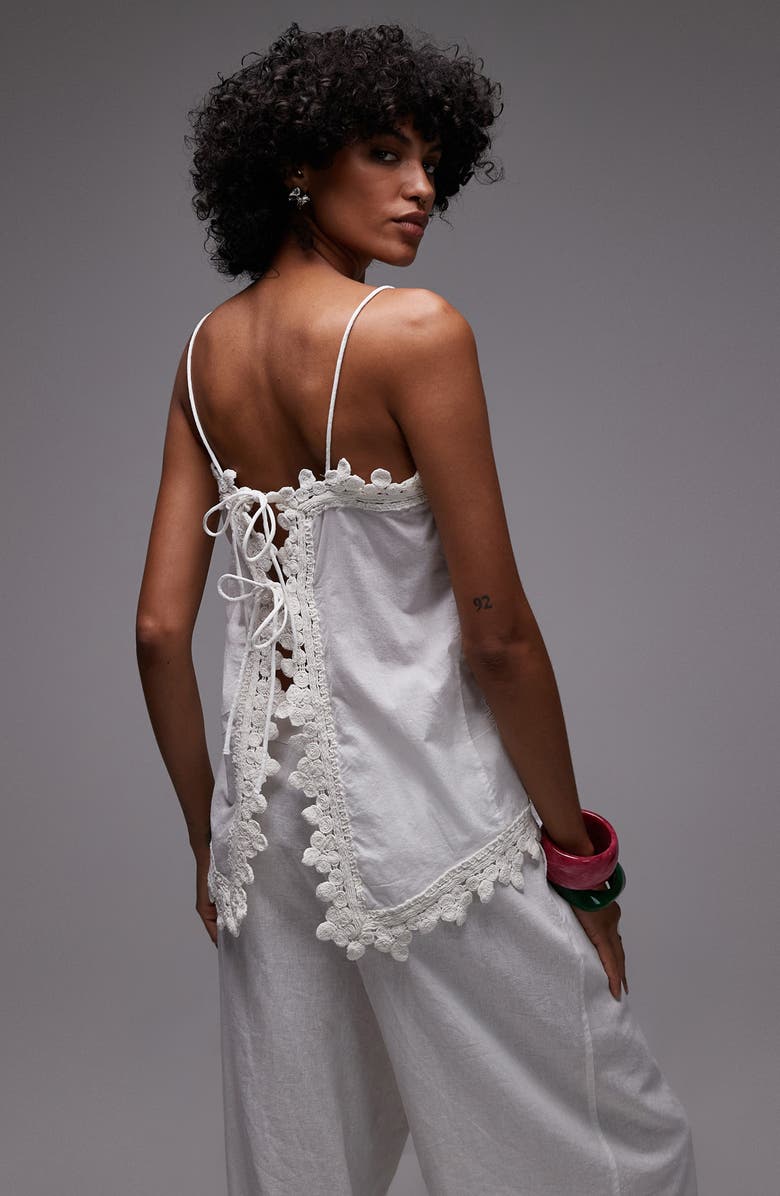Topshop Embroidered Lace Camisole, Alternate, color, White