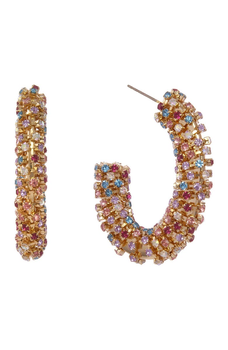 Christian Siriano Multi Color Stone Hoop Earrings, Main, color, 