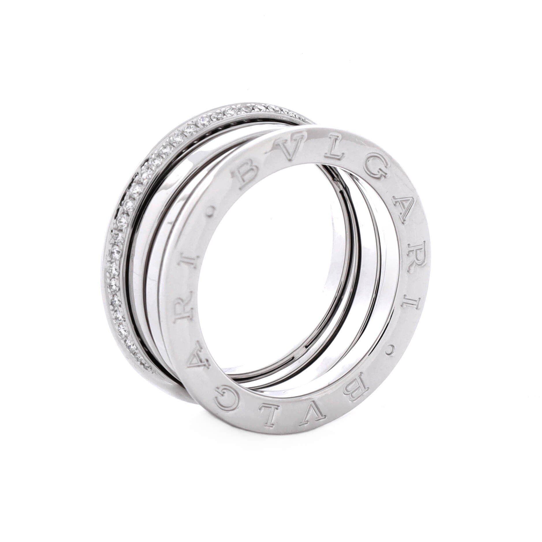 B.Zero1 Three Band Ring 18K White Gold with Diamonds, Alternate, color, Metallic Gold