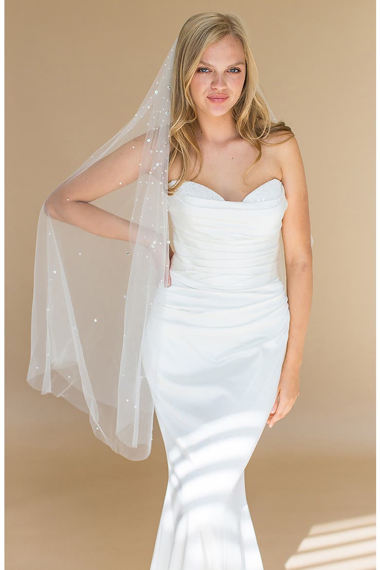 Ione Crystal & Imitation Pearl Fingertip Veil (Nordstrom Exclusive), Alternate, color, IVORY