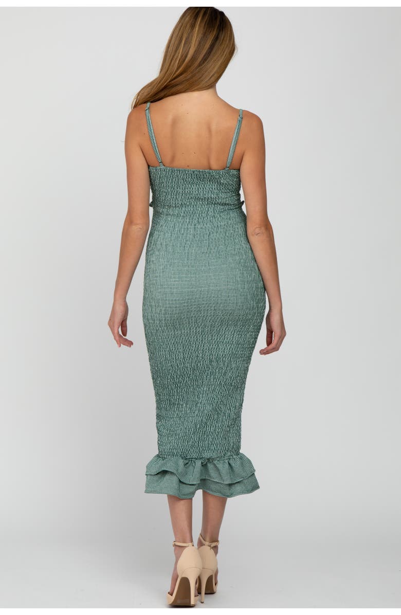 PinkBlush Gingham Print Smocked Fitted Self-Tie Midi Dress, Alternate, color, Green
