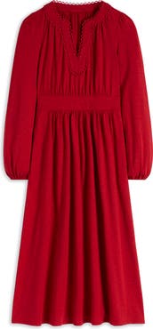 Boden Maddie Picot Trim Long Sleeve Cotton Blend Midi Dress