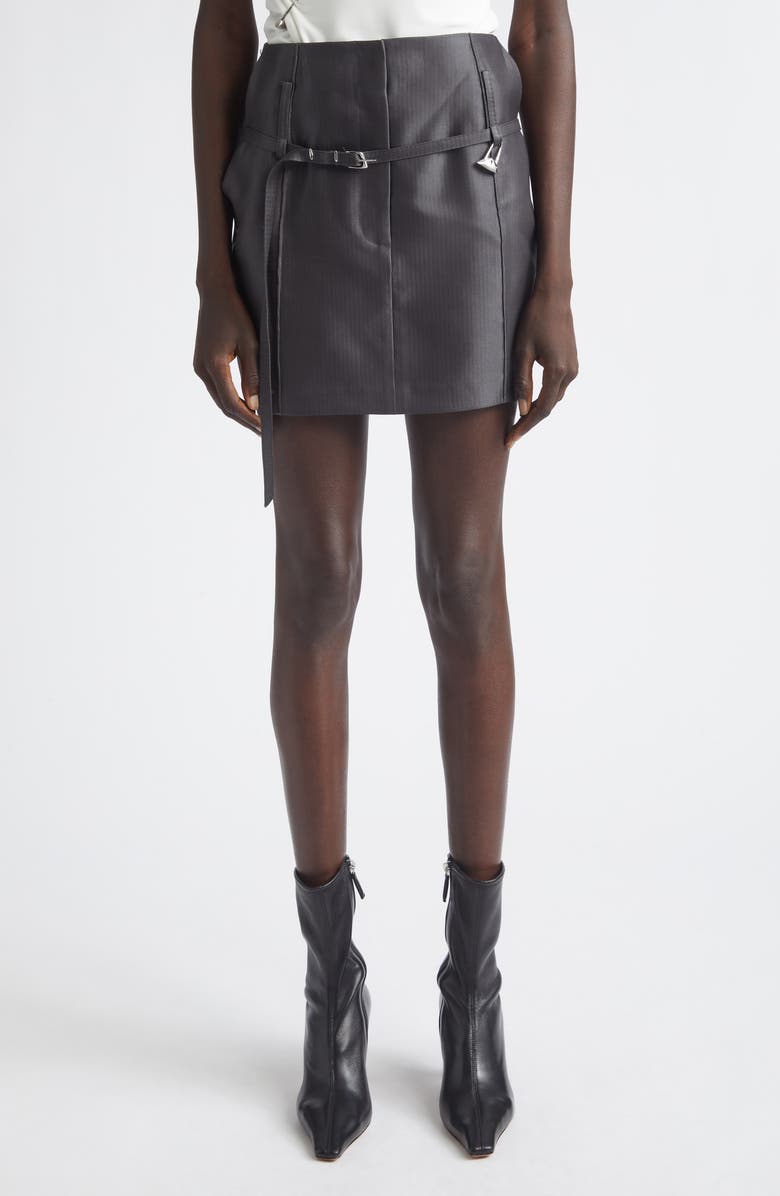 GRACE LING Relics Belted Wool Blend Satin Miniskirt, Main, color, Dark Grey
