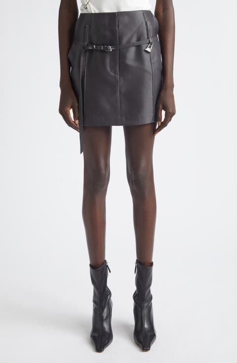 Relics Belted Wool Blend Satin Miniskirt