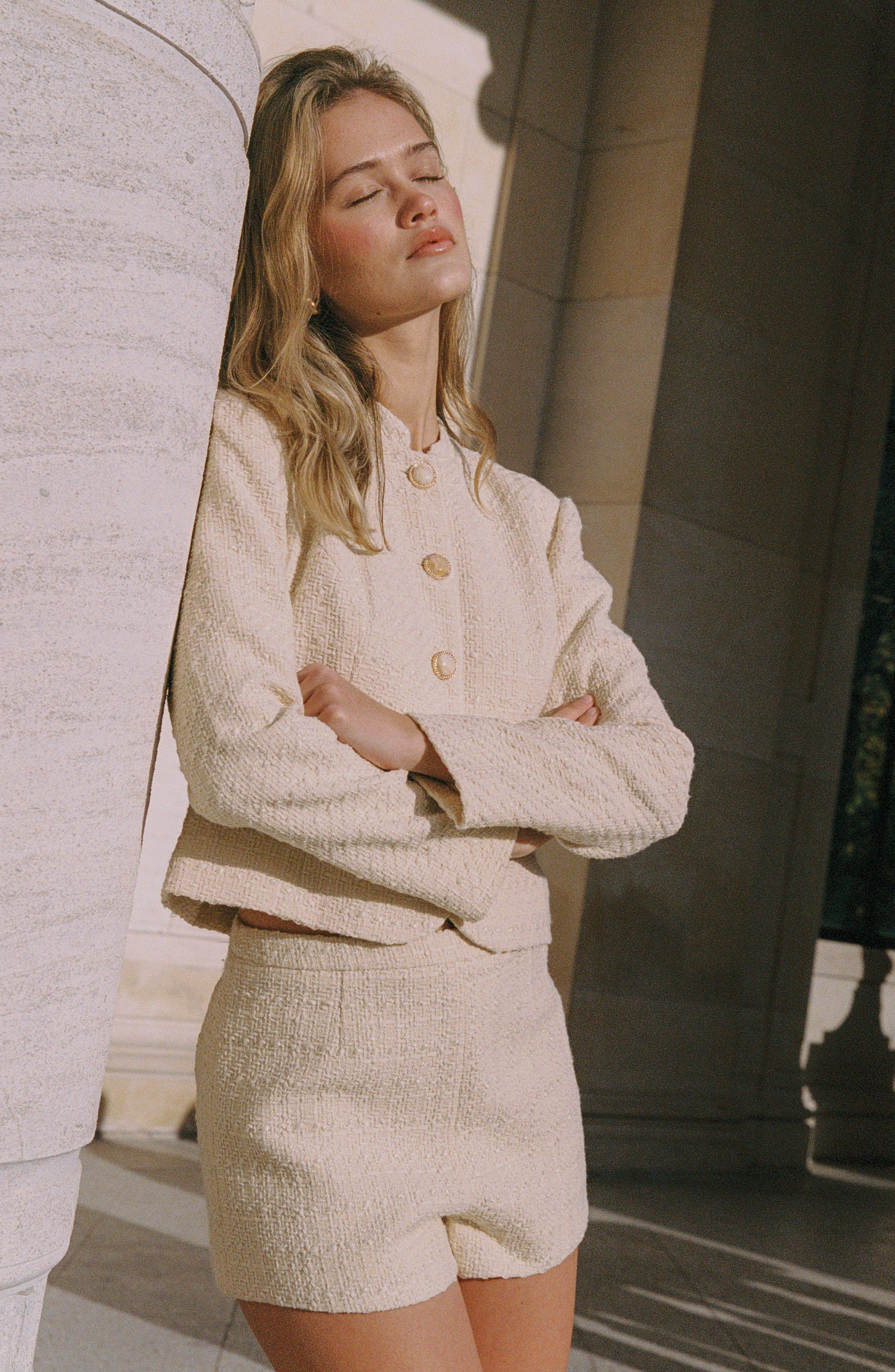 Structured Tweed Curved Shorts - image 2