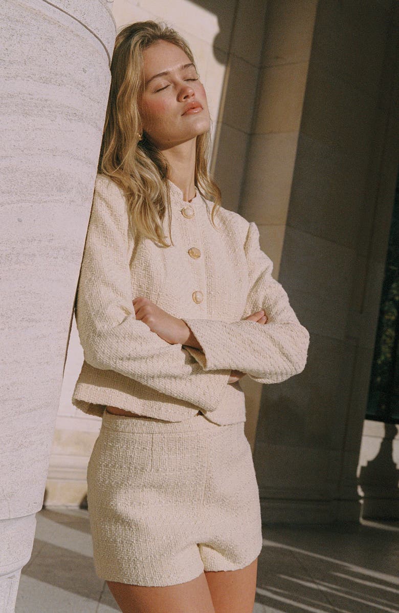 French Connection Structured Tweed Curved Shorts, Alternate, color, Ecru