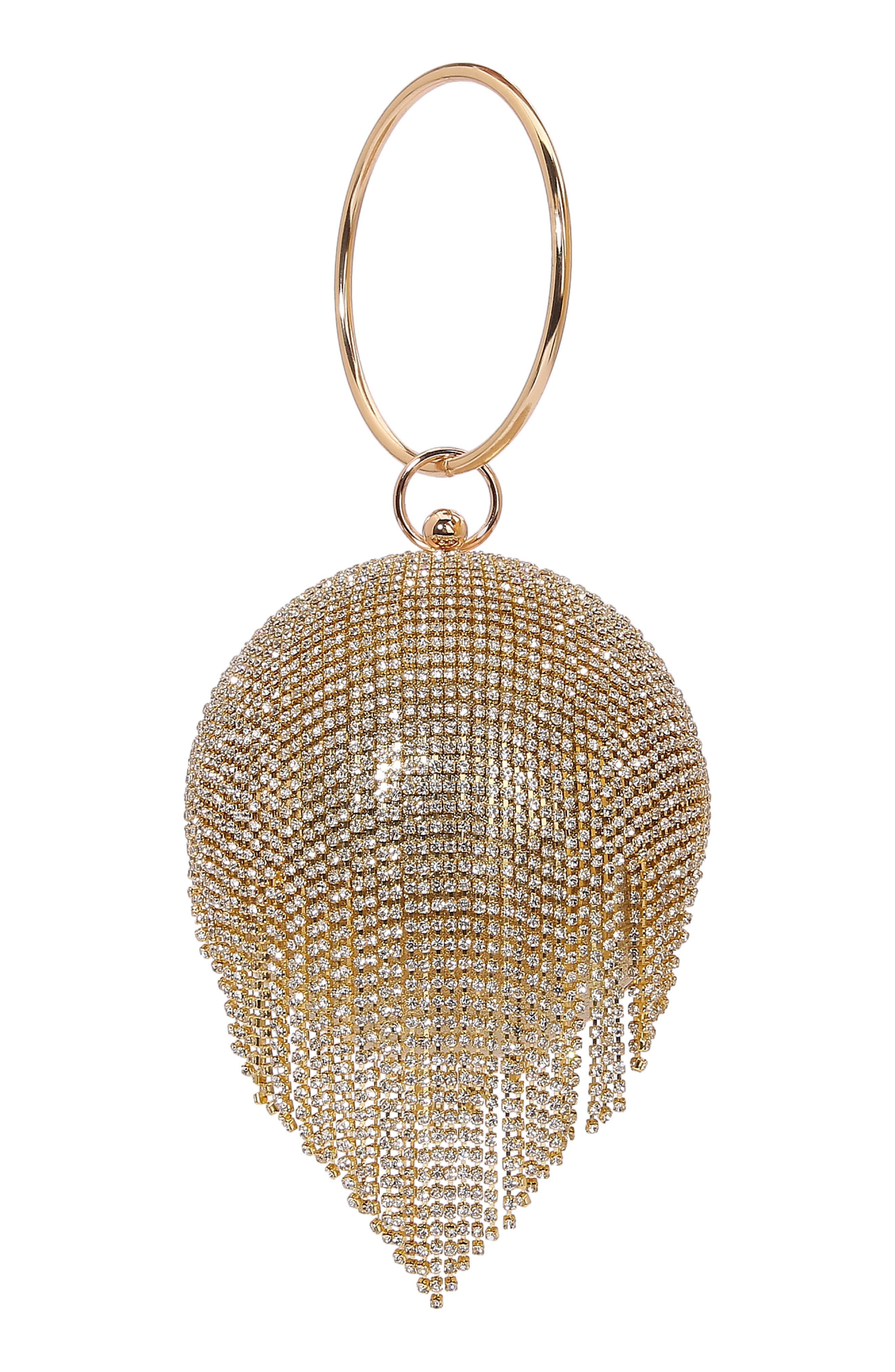 Tear Drop Fringe Rhinestone Clutch, Main, color, GOLD