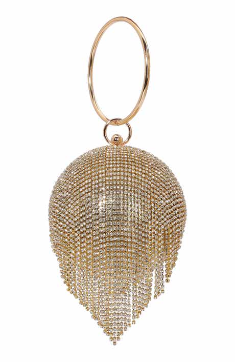 Tear Drop Fringe Rhinestone Clutch