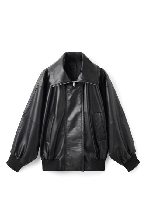 Selection Oversize Leather Bomber Jacket