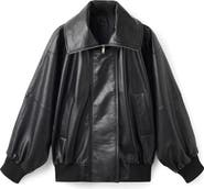 MANGO Selection Oversize Leather Bomber Jacket