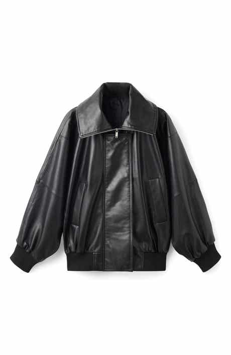 MANGO Selection Oversize Leather Bomber Jacket