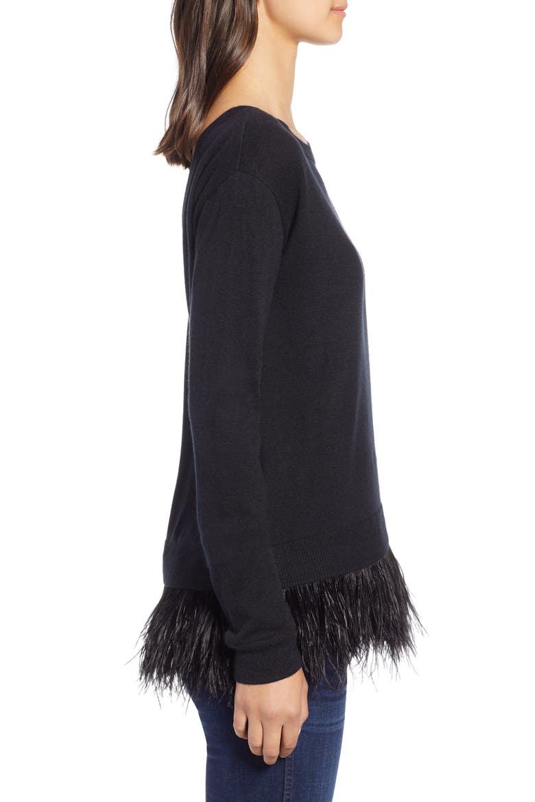 Feather Trim Sweater, Alternate, color, BLACK