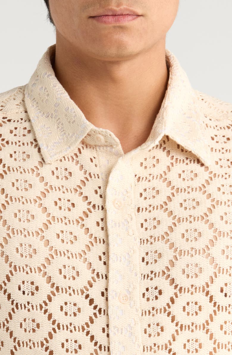 HONOR THE GIFT Open Stitch Short Sleeve Button-Up Shirt, Alternate, color, Bone