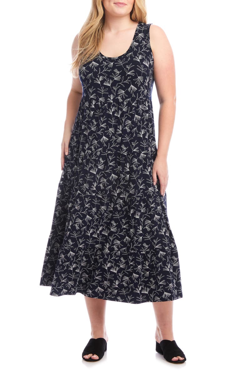 Karen Kane Floral Print Tiered Jersey Midi Dress, Main, color, 