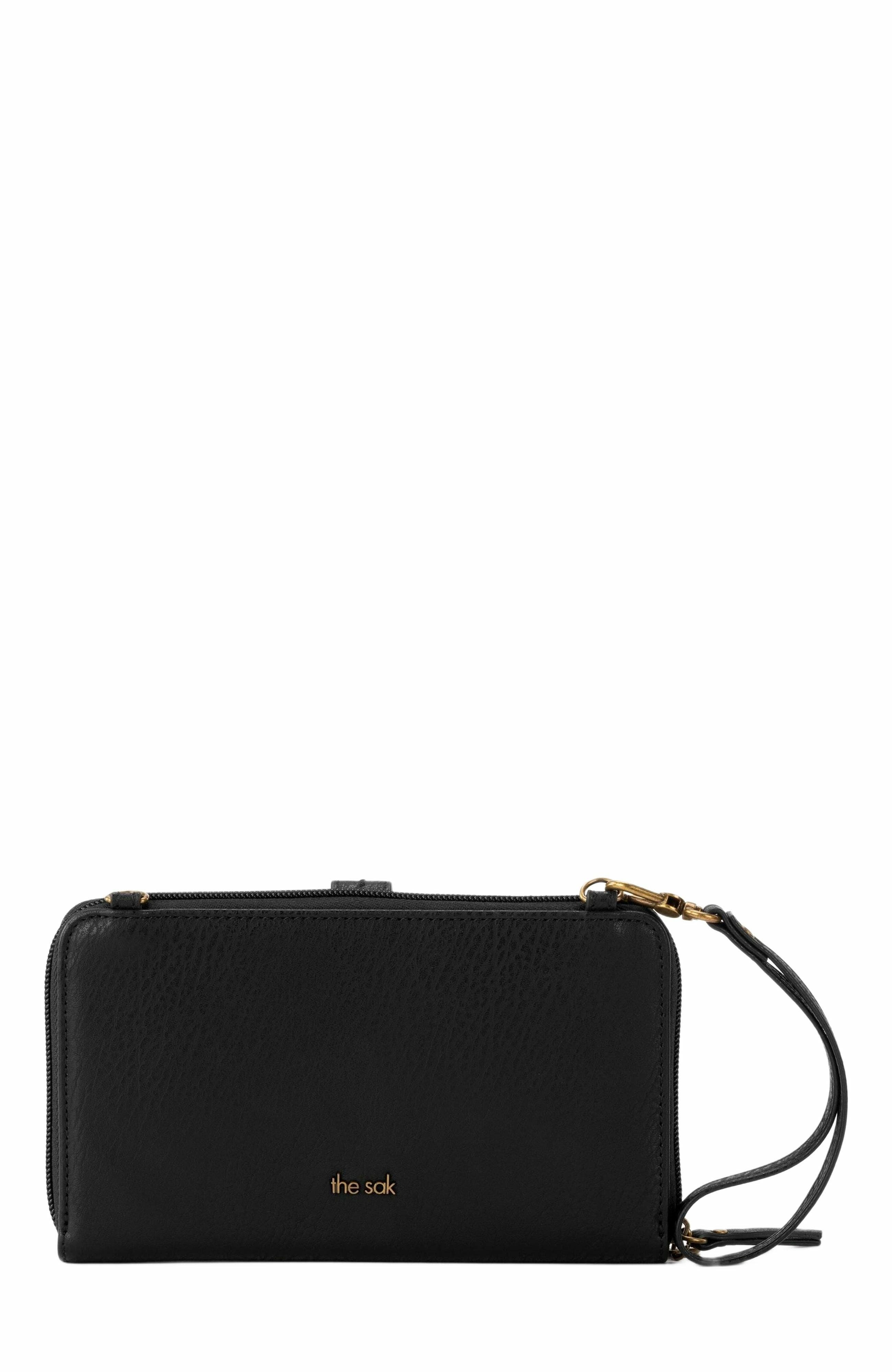 Iris Leather Large Smartphone Crossbody Bag, Alternate, color, BLACK LEAFDNU